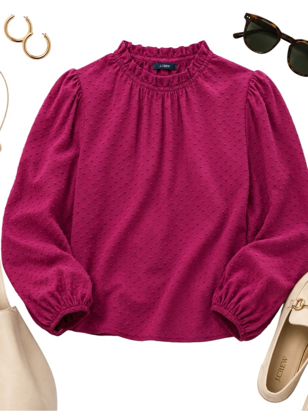 Adrianna Papell Red Swiss Dot Soft Puff Sleeve Blouse Romantic Large Top in GUC
